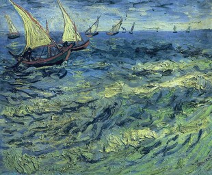 梵高海景帆船油画