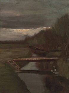 黄昏河畔风景油画