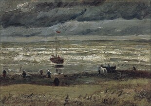 阴天海滩风景油画