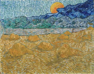 麦田落日风景油画