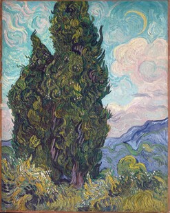 印象派柏树风景油画