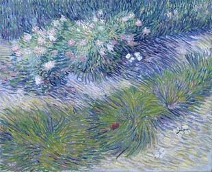 印象派河畔花草油画