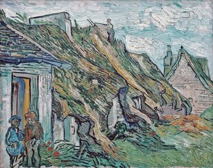 乡村茅草屋风景油画