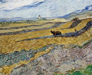 麦田耕作风景油画
