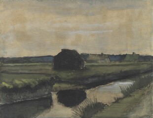 郊野河畔风景油画