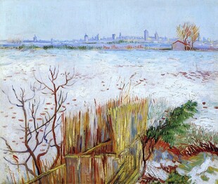 冬日郊野雪景油画