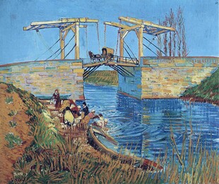 河畔古桥风景油画