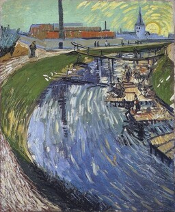 城郊运河风景油画