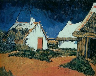 乡村茅草屋风景油画