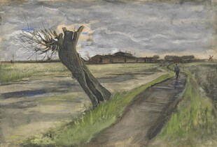 郊野斜柳风景油画