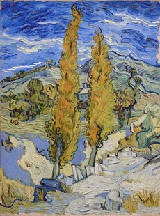 梵高杨树风景油画