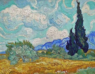 梵高麦田丝柏风景油画