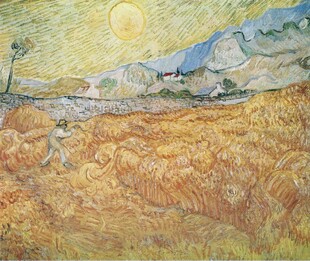 梵高麦田收割风景油画