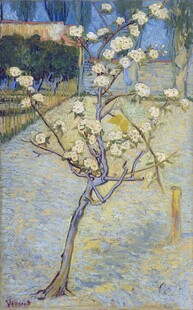 开花小树风景油画