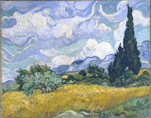 麦田丝柏风景油画