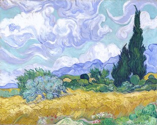梵高麦田柏树风景油画