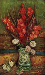 瓶中红花静物油画