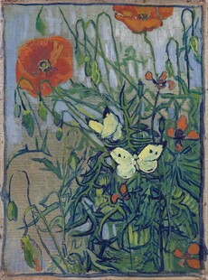 罂粟花与蝴蝶油画