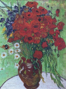 瓶中红花静物油画