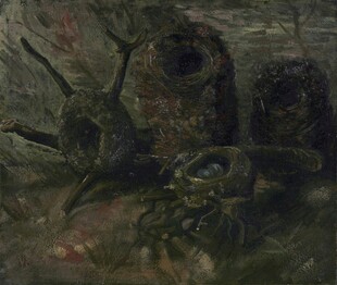 暗调陶罐静物油画