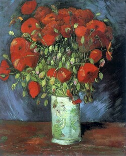 红色罂粟花静物油画