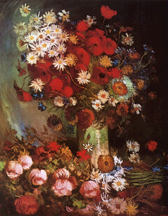 瓶中花卉静物油画