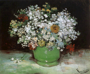 绿盆花卉静物油画