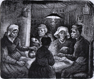 复古农家聚餐黑白版画