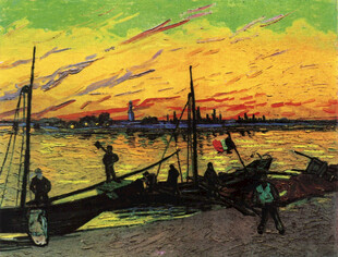 夕照码头风景版画