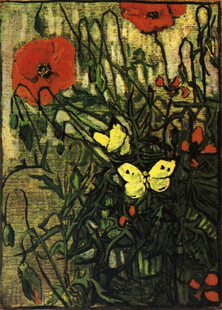 梵高罂粟花与黄蝴蝶油画