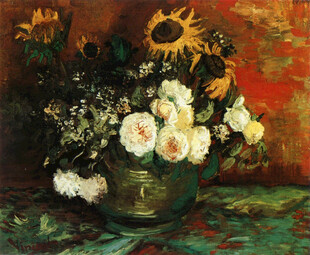 瓶中花卉静物油画