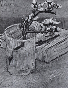 梵高玻璃杯花枝静物画