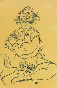 线描盘坐古风女子