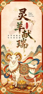 灵羊献瑞国潮新春海报