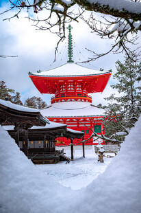 雪中日式红塔古建