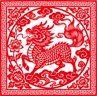 传统麒麟剪纸图案