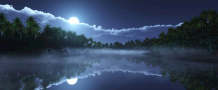 静谧月夜湖景