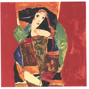 红底抽象女性装饰油画