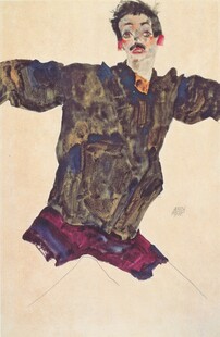 张开双臂的少年水彩画