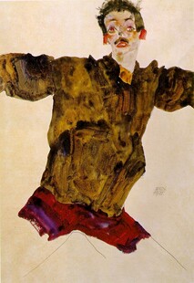 张开双臂的男子水彩画