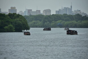 湖上游船城市远景