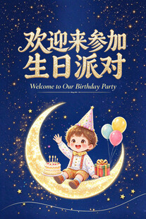 梦幻儿童生日派对海报