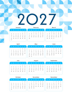 2027年蓝色简约年历
