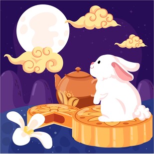 中秋玉兔赏月插画