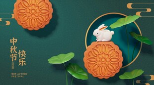 中秋月饼玉兔创意海报