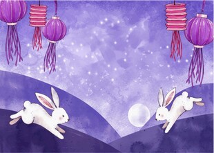 中秋玉兔灯笼插画