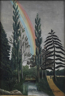 林间彩虹风景油画