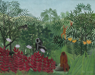 原始丛林动植物油画