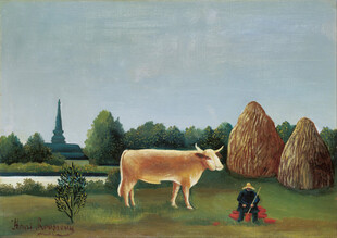 田园牧牛风景油画