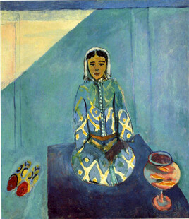 蓝衣少女人物油画